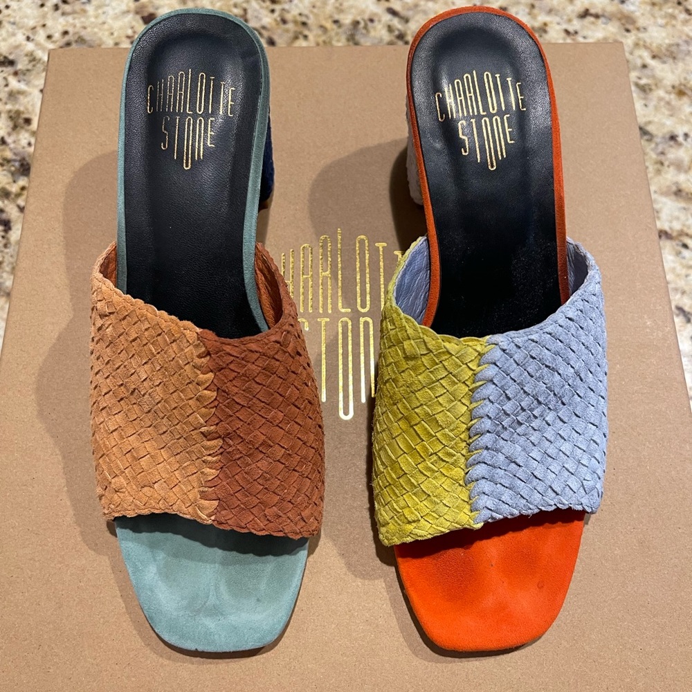Charlotte Stone Lenu mules in color “topa” in size 9